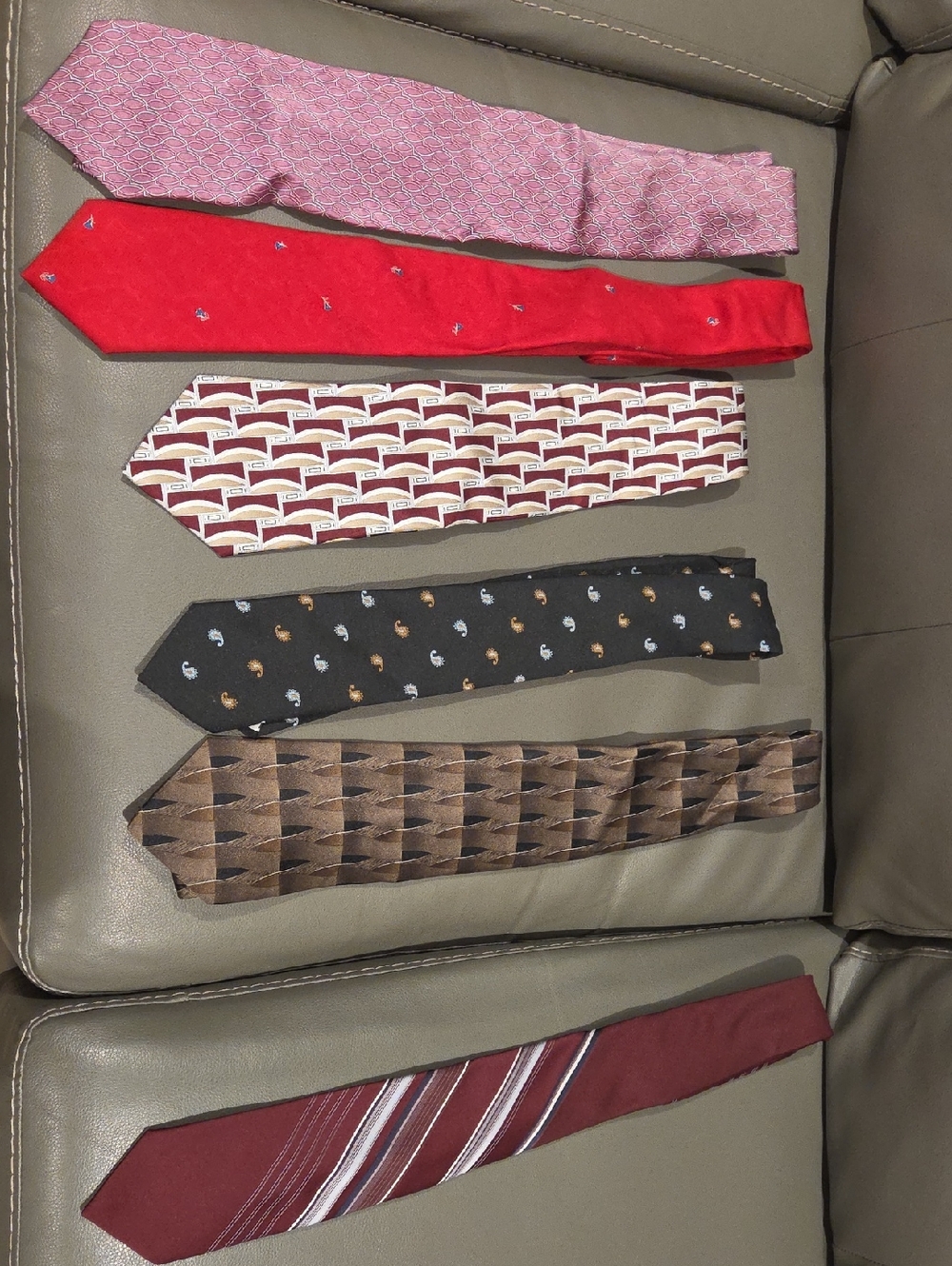 Six Men's Ties in Pink, Red, Maroon, Black, Brown, Tan